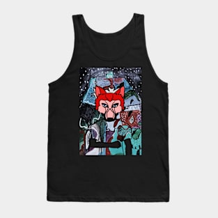 Mysterious Male Character with Animal Mask in a Blue-themed Night Tank Top